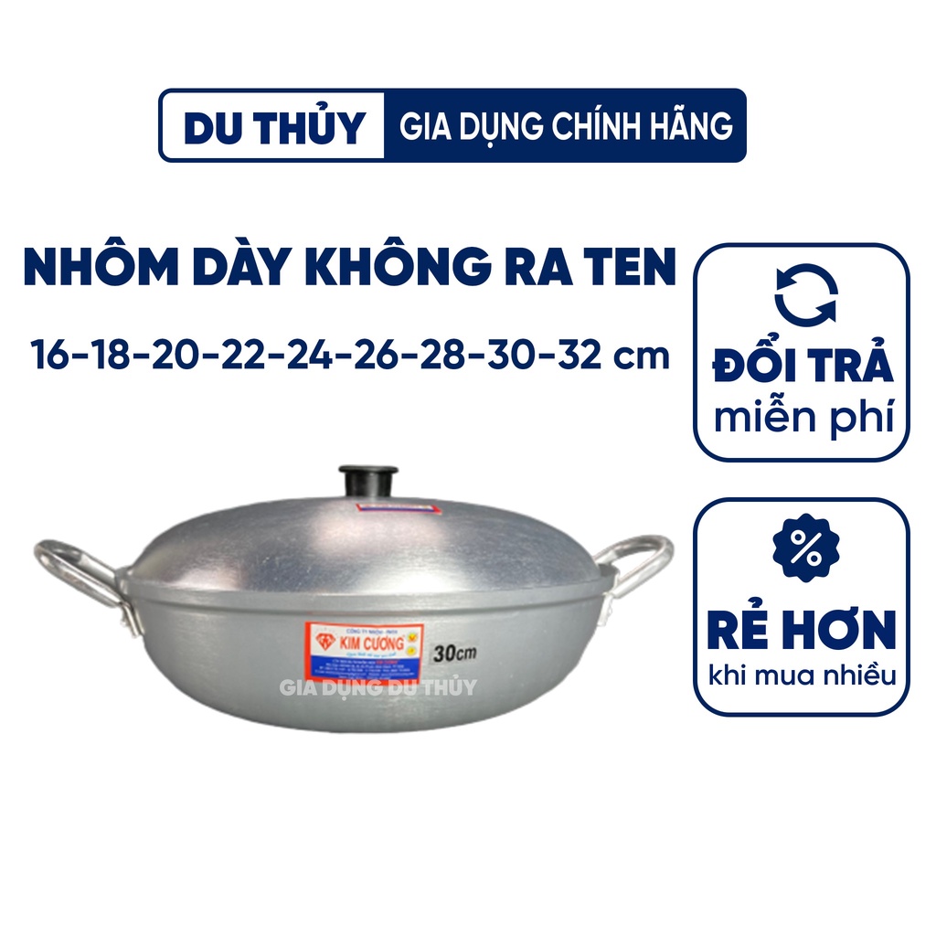 Chảo nhôm dày có nắp Tân Đức Thành, size 16 - 24cm, nắp có nút tay cầm cách nhiệt, nhôm của gia dụng Du Thủy