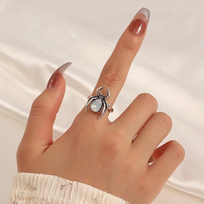 Nhẫn Hở Hình Nhện Đính Đá Zircon Phong Cách Punk Sáng Tạo Thời Trang Cho Nam Và Nữ