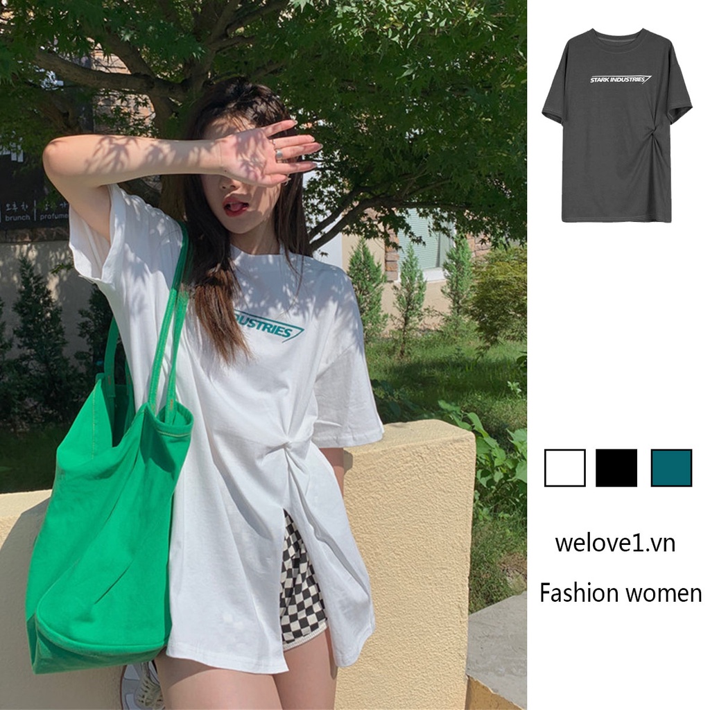 Áo Thun Tay Ngắn Cổ Tròn Xẻ Tà In Họa Tiết Thời Trang Mùa Hè Cho Nữ