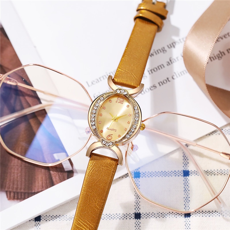 Đồng Hồ Quartz Nữ Đính Hột Xoàn Dây Da Thời Trang