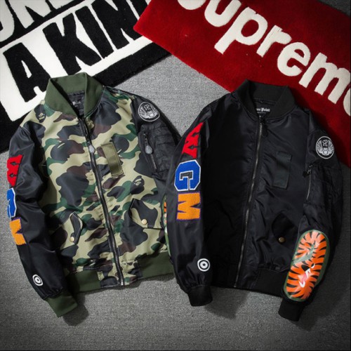 BAPE Áo Khoác Bomber Rằn Ri Phối Khóa Kéo Thời Trang Nam MA1