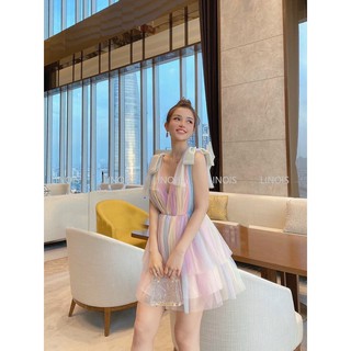 [RL03] Đầm Dáng Xòe Đi Chơi Cột Hai Dây, ( Có Lót Ngực ) - Vải Lưới -  Màu 7 Sắc Cầu Vồng - ẢNH THẬT