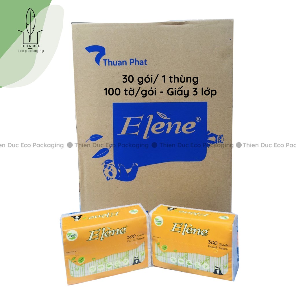 1 THÙNG 30 GÓI Giấy ăn gấu trúc bột tre 3 lớp ELENE - 100 tờ/gói Hàng Việt Nam cao cấp