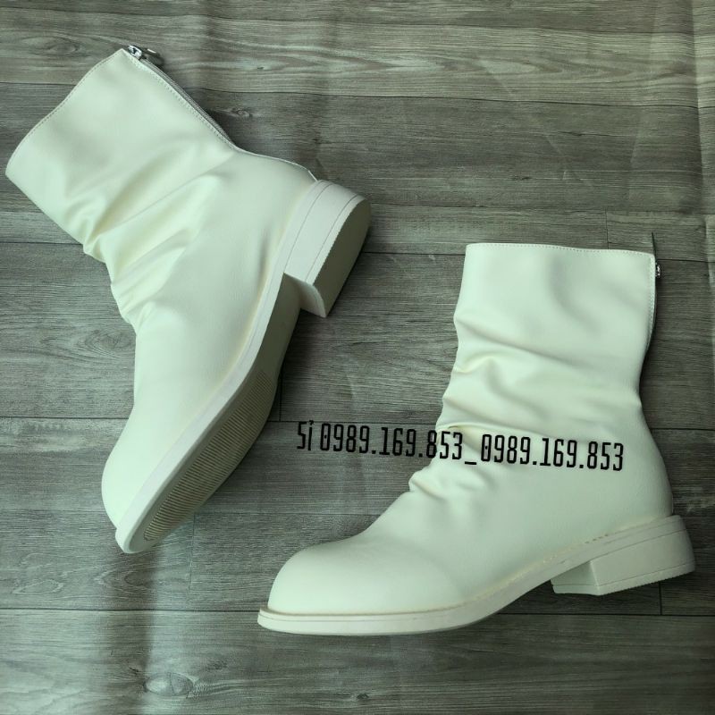 {Form Rộng nên đi lùi 1 size} Giày Boot Nữ Cao Cổ Nhăn Kéo Khóa Sau Tiện Lợi Đế thấp 2 phân_X25 (Hàng Fullbox)