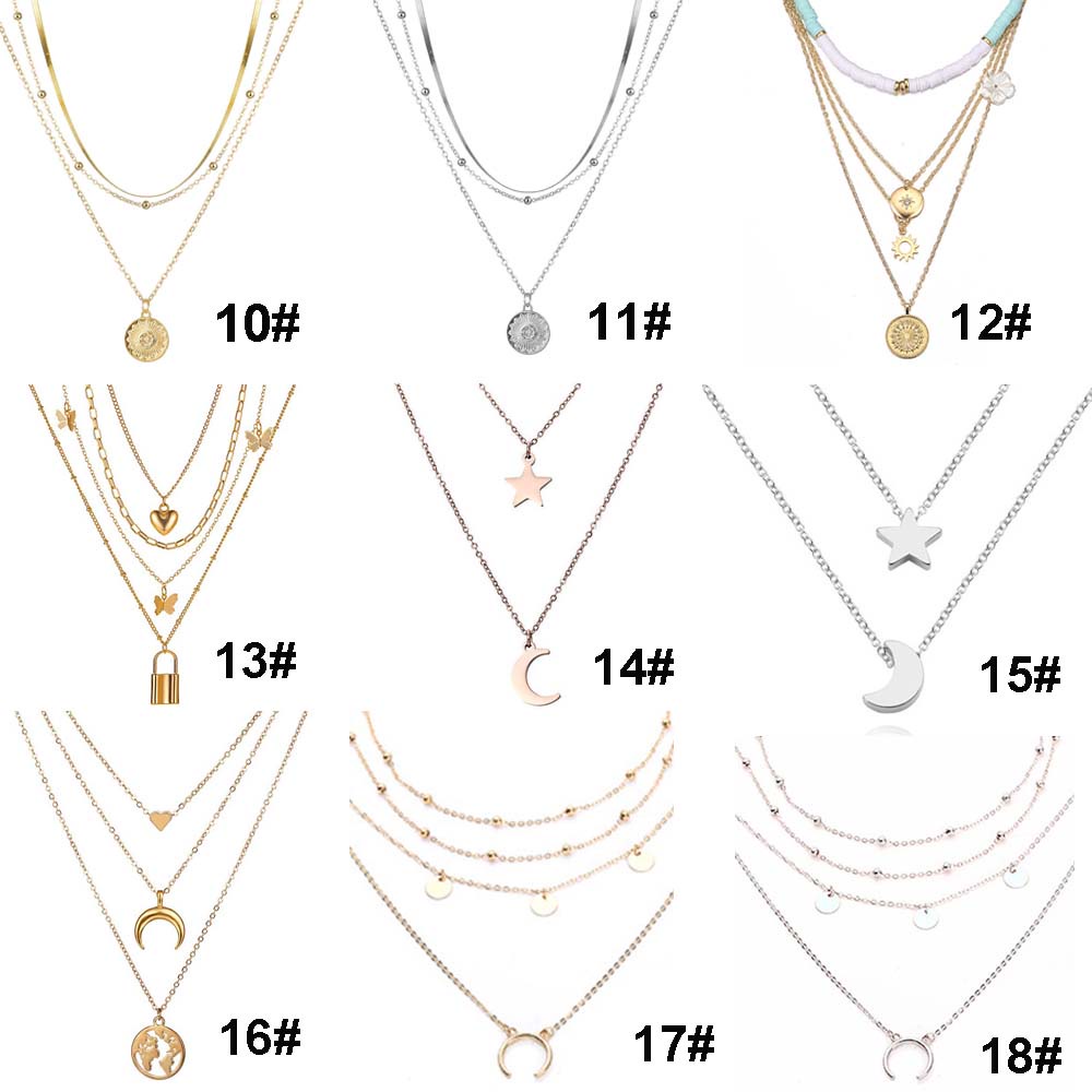 Dây Chuyền Hợp Kim Nhiều Lớp Mặt Hình Trăng Và Sao Thời Trang Cổ Điển Cho Nữ