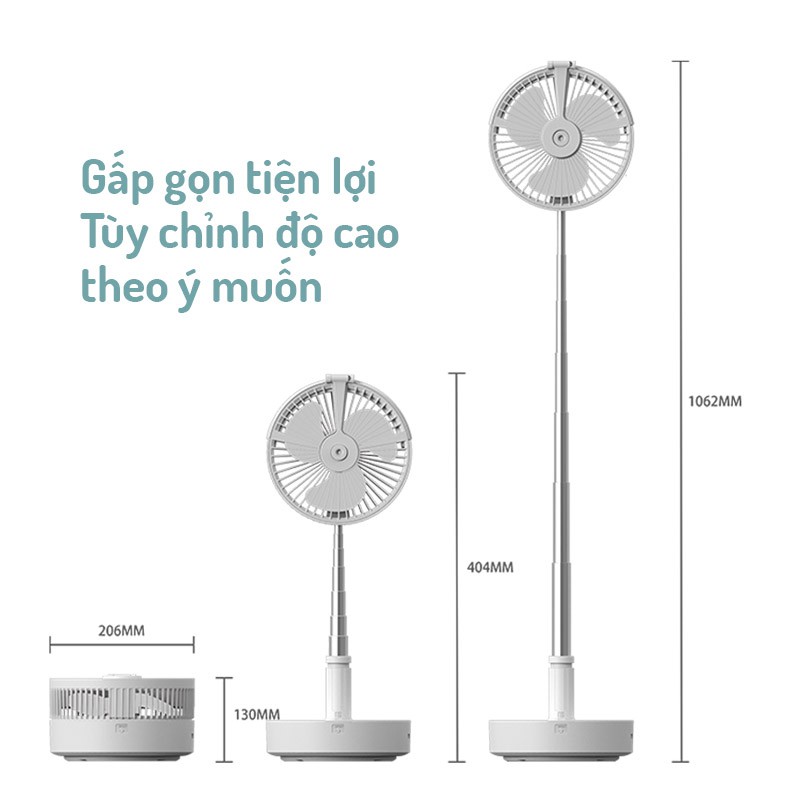 Quạt Tích Điện Mini Phun Sương Hơi Nước Để Bàn, Quạt Cây Gấp Gọn Có Gắn Đèn H9004