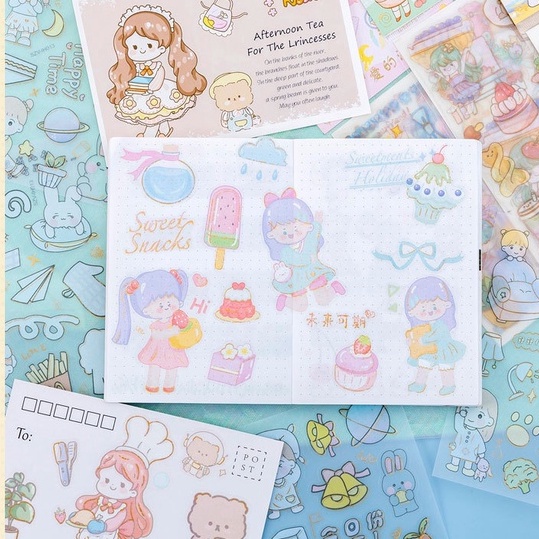 🍉Túi Sticker Có Quai Xách Màu Pastel - Set 3 Tấm Sticker Phong Cách Hàn Quốc Siêu Dễ Thương DUASHOP.