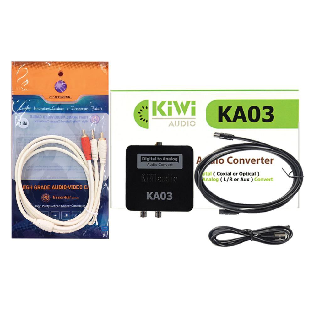 Combo Bộ chuyển quang âm thanh optical sang audio AV Kiwi KA03 và Dây AV Choseal 1 ra 2 ( hoa sen) dài 1.8m