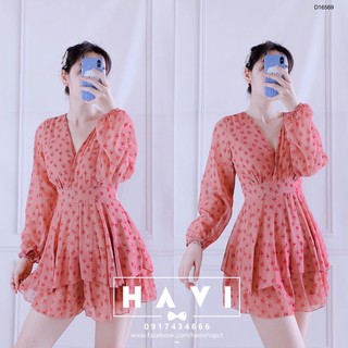 (ẢNH THẬT) Jumsuit hoa cổ V tầng có dây buộc eo