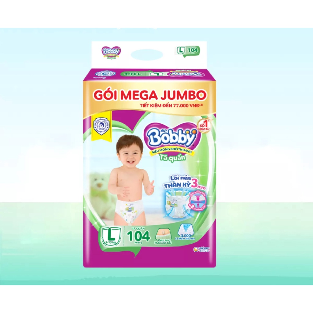 Tã Quần Bobby Mega Jumbo M120/L104/XL92/XXL84 Gói Lớn Siêu Tiết Kiệm.