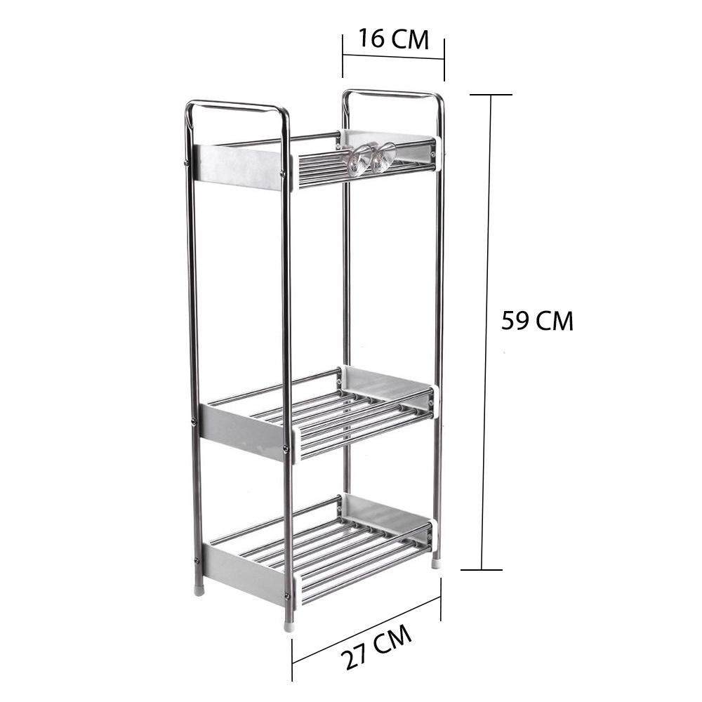 HomeBase KECH Giá 3 tầng bằng thép không gỉ Thái Lan HBS-03 W26xH59,5xD5,1cm màu bạc