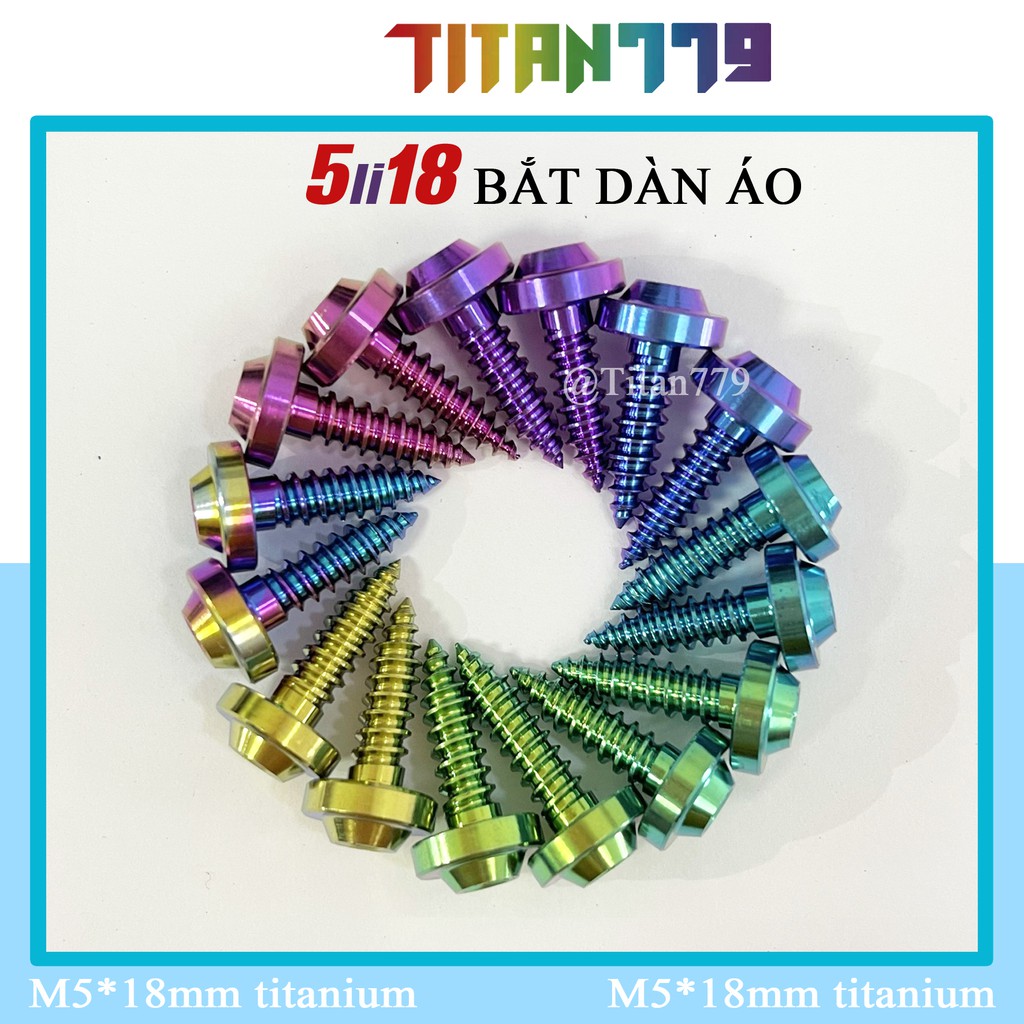 (7) Ốc Titan Gr5 5li18 ren xoắn gắn dàn áo xe Winner Sonic Wave Air Blade Sh Exiter Sirius, pô e xe tay ga