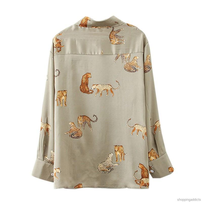 Áo Sơ Mi Dài Tay In Họa Tiết Da Báo Cá Tính Dành Cho Nữ