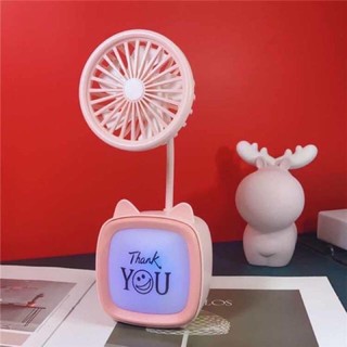 Quạt mini để bàn có sừng, kèm đèn LED ngủ đổi màu