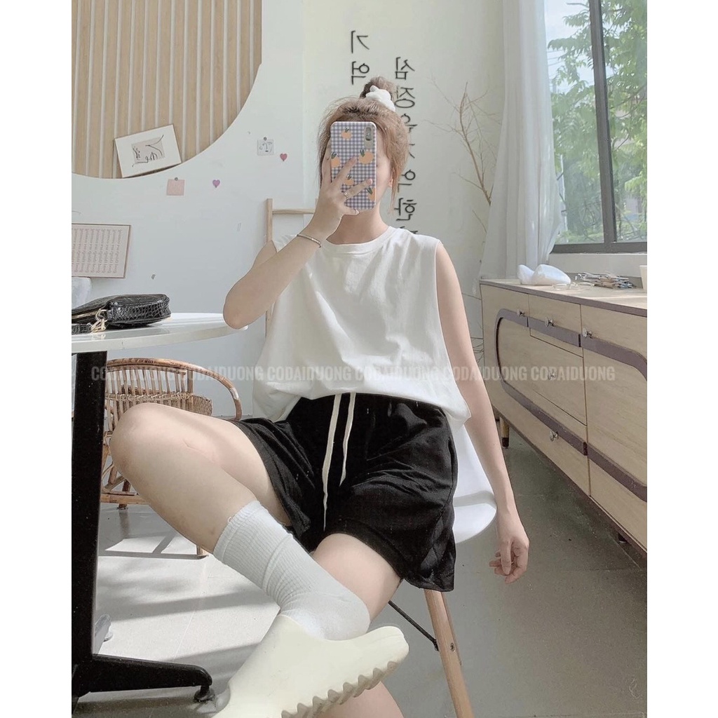 Bộ Tank Top Nữ Trơn 🦋 Set Quần Cộc Áo Sát Nách 4 Màu Xanh Trăng Đen