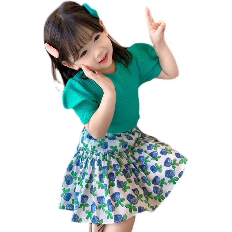 Set Áo Thun + Chân Váy Hoa Thời Trang Mùa Hè Cho Bé Gái