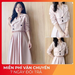 Váy dự tiệc set vest be chân váy dập li s1625