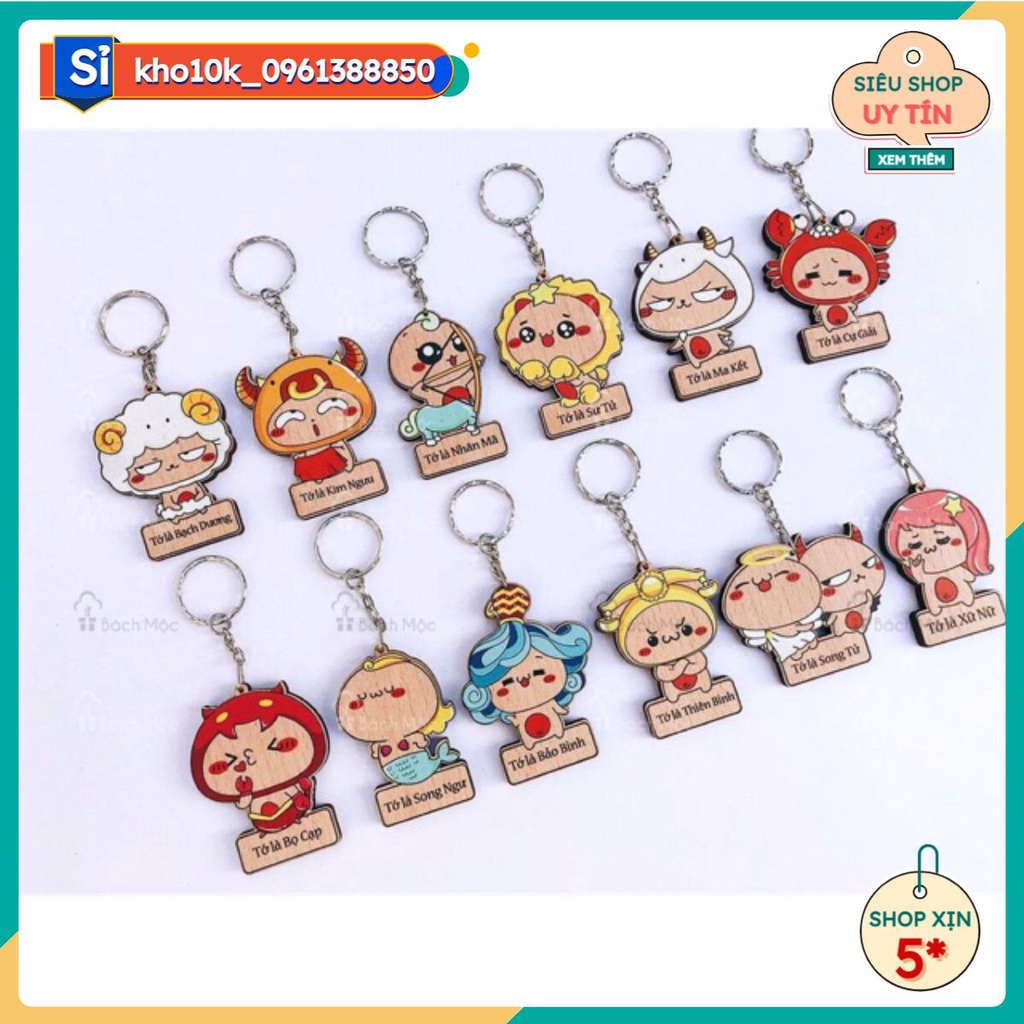 Sỉ 12 chiếc móc Khoá Gỗ Cung Hoàng Đạo Siêu Cute