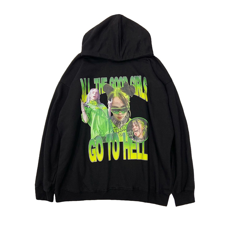 Áo hoodie tay dài dày dặn in hình Billie Eilish phong cách Âu Mỹ size M-3XL thời trang cho nam