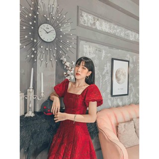 ĐẦM GẤM ĐỎ XÒE PHỐI NƠ