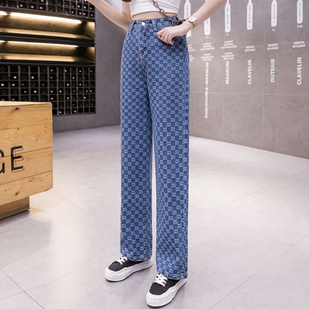 Quần jean nữ ống rộng form suông hoạ tiết chất đẹp phong cách thời trang Hàn Quốc | WebRaoVat - webraovat.net.vn