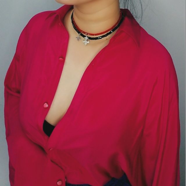 Sơmi lụa hồng cánh sen