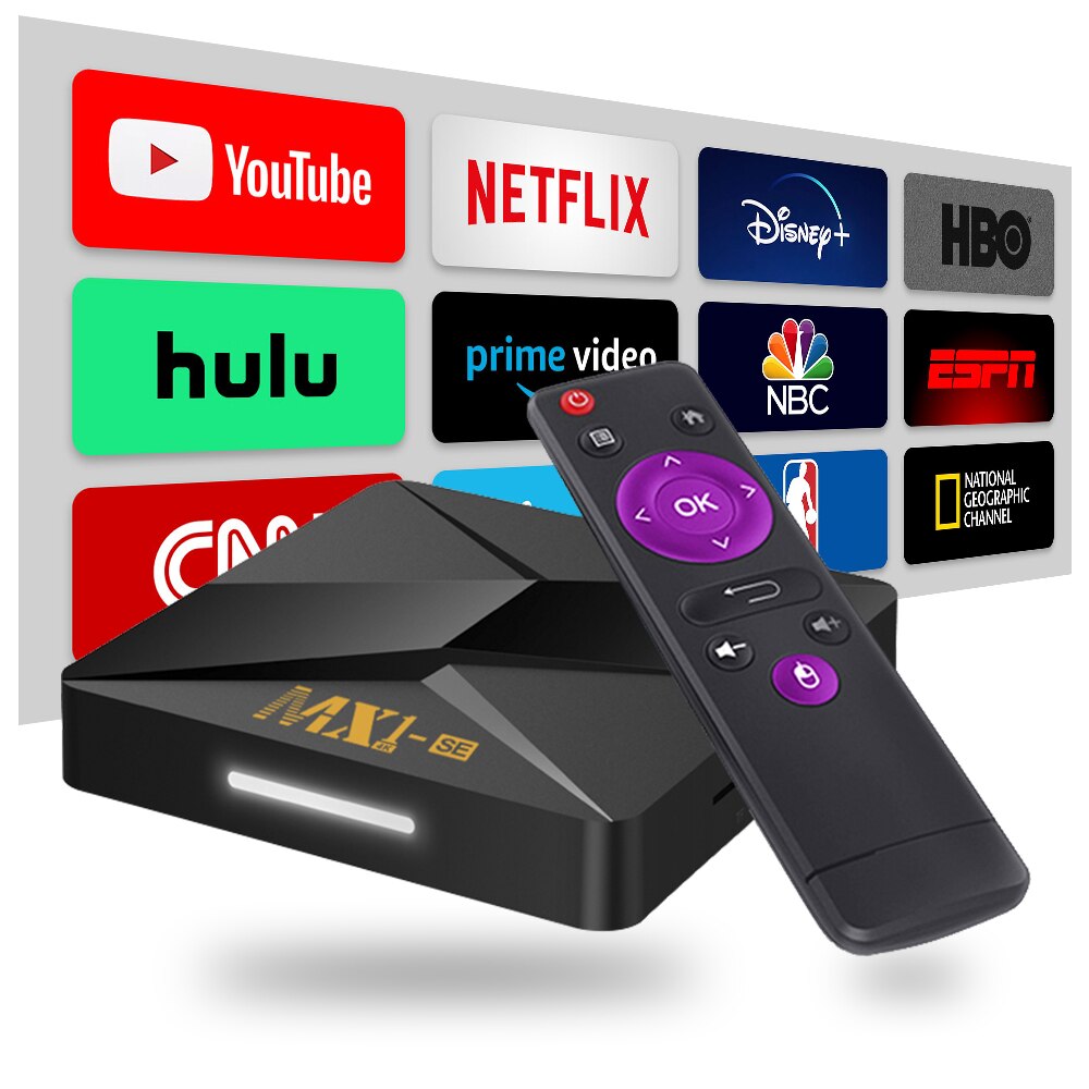 Đầu thu tín hiệu TV MX1 Android 9.0 Mali-400MP2 GPU 2.4G Wifi 4K chuyển đổi TV thông minh xem Netflix Youtube