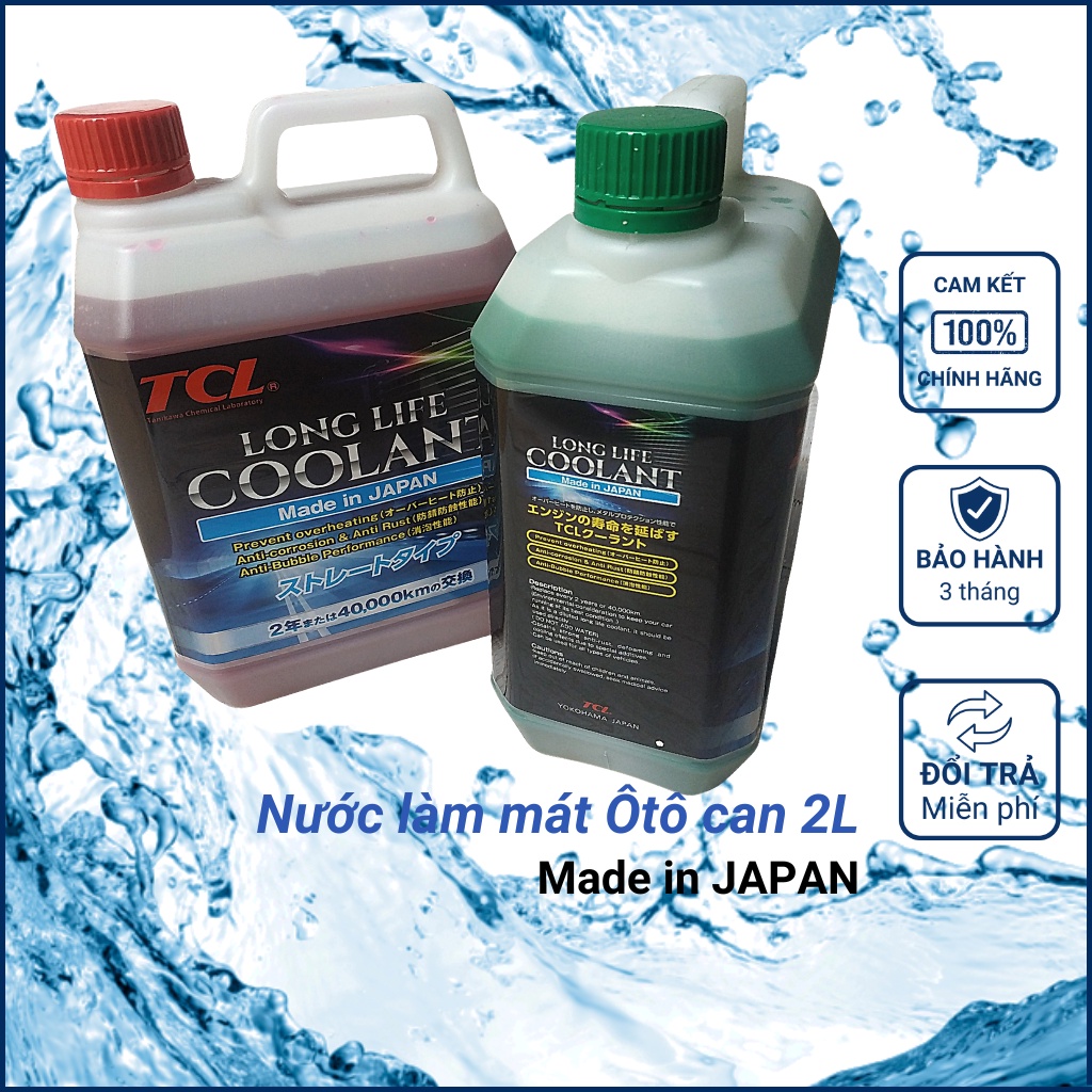 Nước làm mát TCL xanh - đỏ can pha sẵn 2Lít dùng cho oto và xe máy