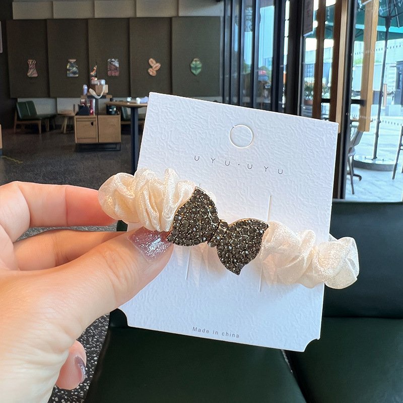 Dây buộc tóc, cột tóc scrunchies đính đá HÌNH NƠ màu trơn Hàn Quốc