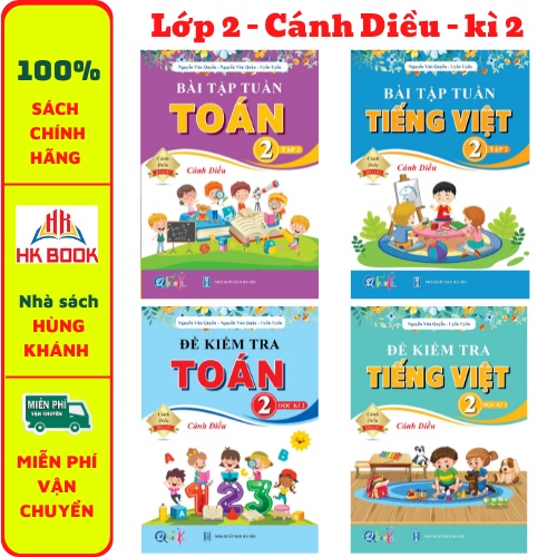 Sách - Combo Bài Tập Tuần và Đề Kiểm Tra Toán và Tiếng Việt lớp 2 - Cánh Diều - Học Kì 2 (4 cuốn)