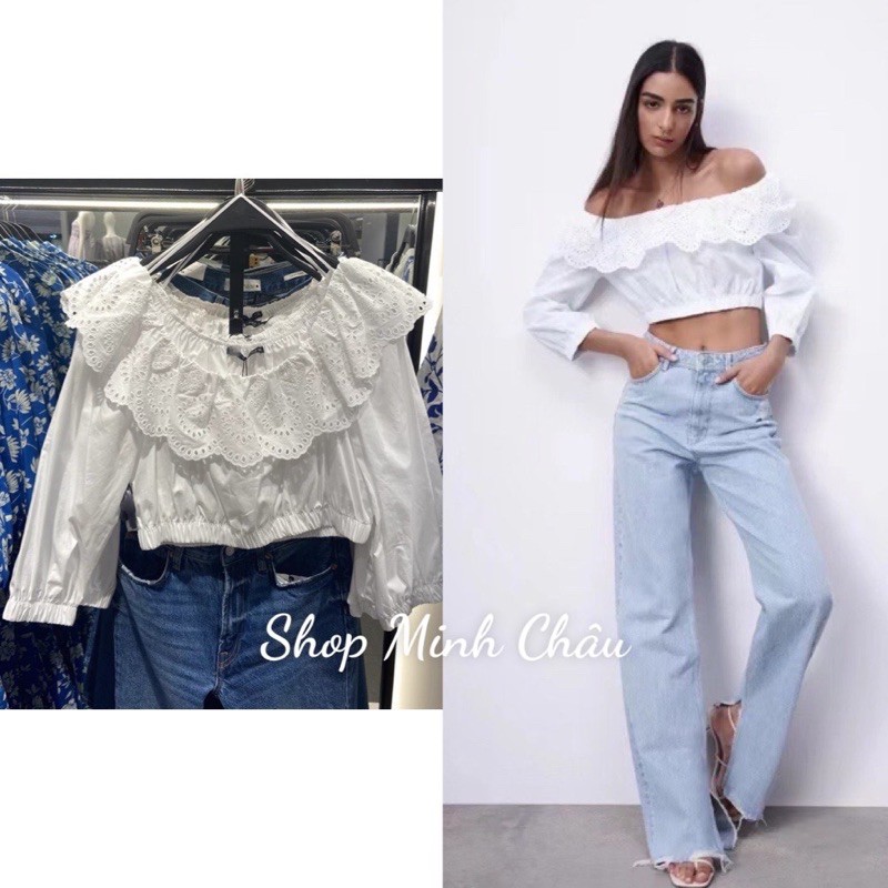 (Sẵn) Áo trễ vai đục lỗ Zarraa dư sịn