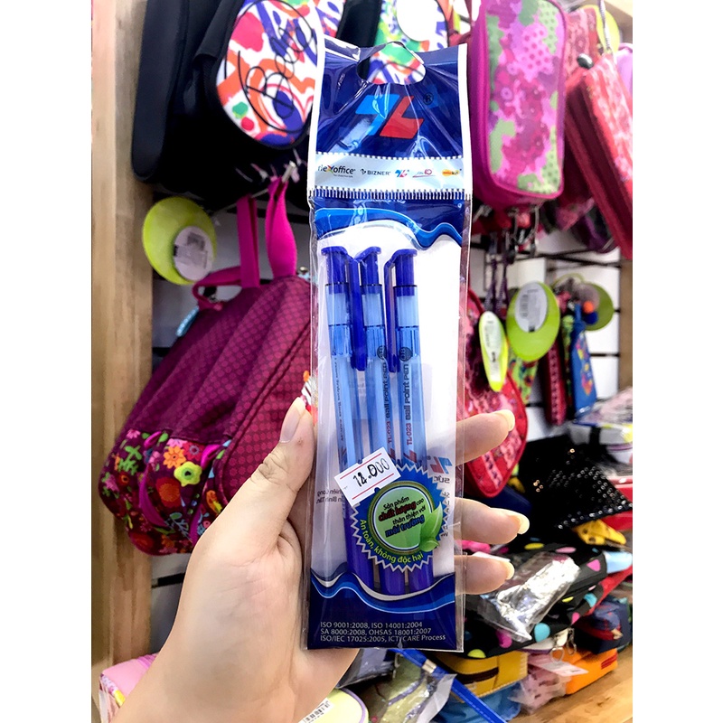 Vỉ 3 Bút Bi 0.8 mm Thiên Long TL-023 - Mực Xanh