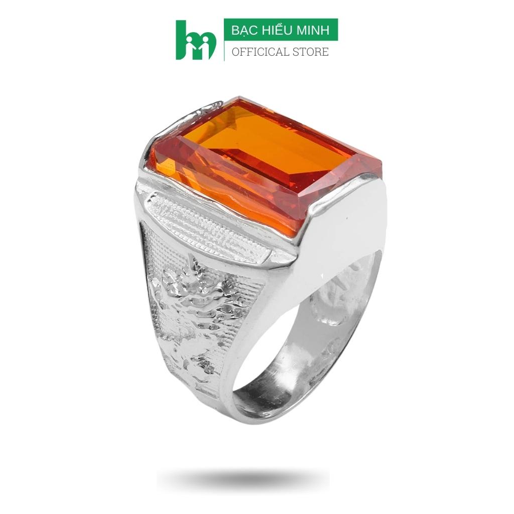 Nhẫn Nam Bạc Hiểu Minh NA593R nhị Rồng ngọc đỏ