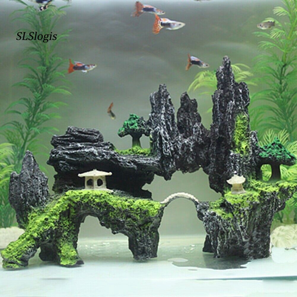wac Aquarium Mountain Rock View Cave Tree Bridge Fish Tank Ornament Rockery Decor