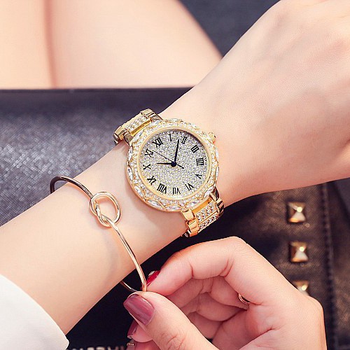 Đồng hồ nữ đính đá dây thép DZINER NTD32 sáng trọng mặt số la mã LINDO