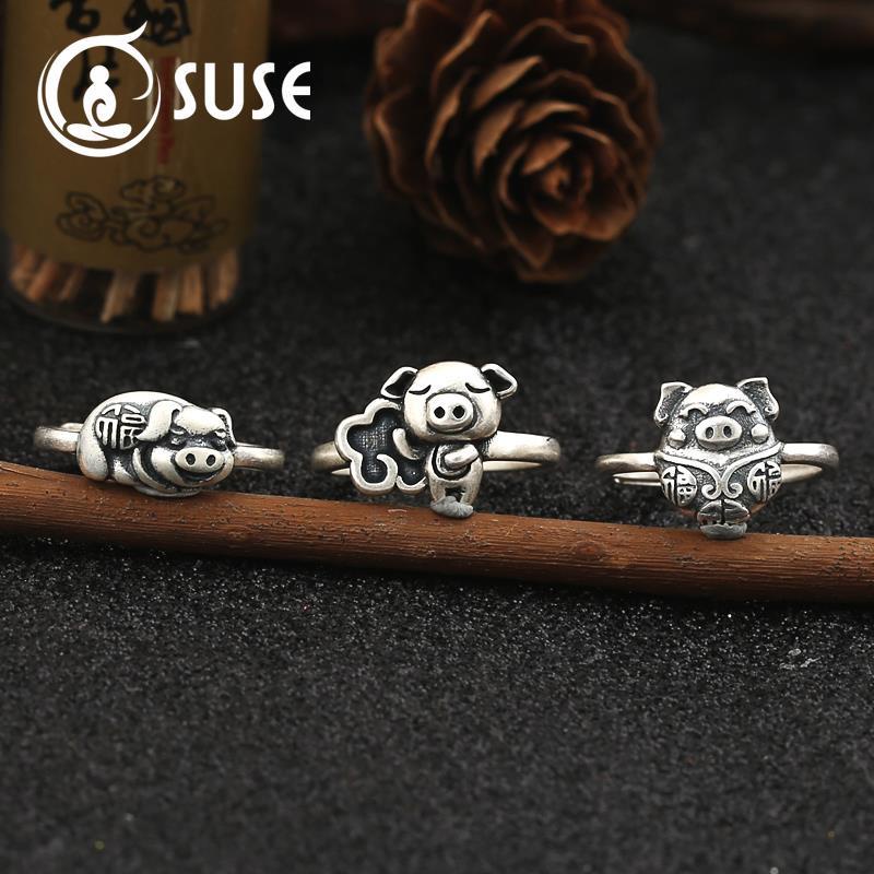 【Hàng Có Sẵn】 Nhẫn Hở Bạc S999 Dạng Mở Hình Chú Heo Nhỏ Dễ Thương Năm Con Heo Đáng Yêu Thời Trang Cho Cặp Đôi S999