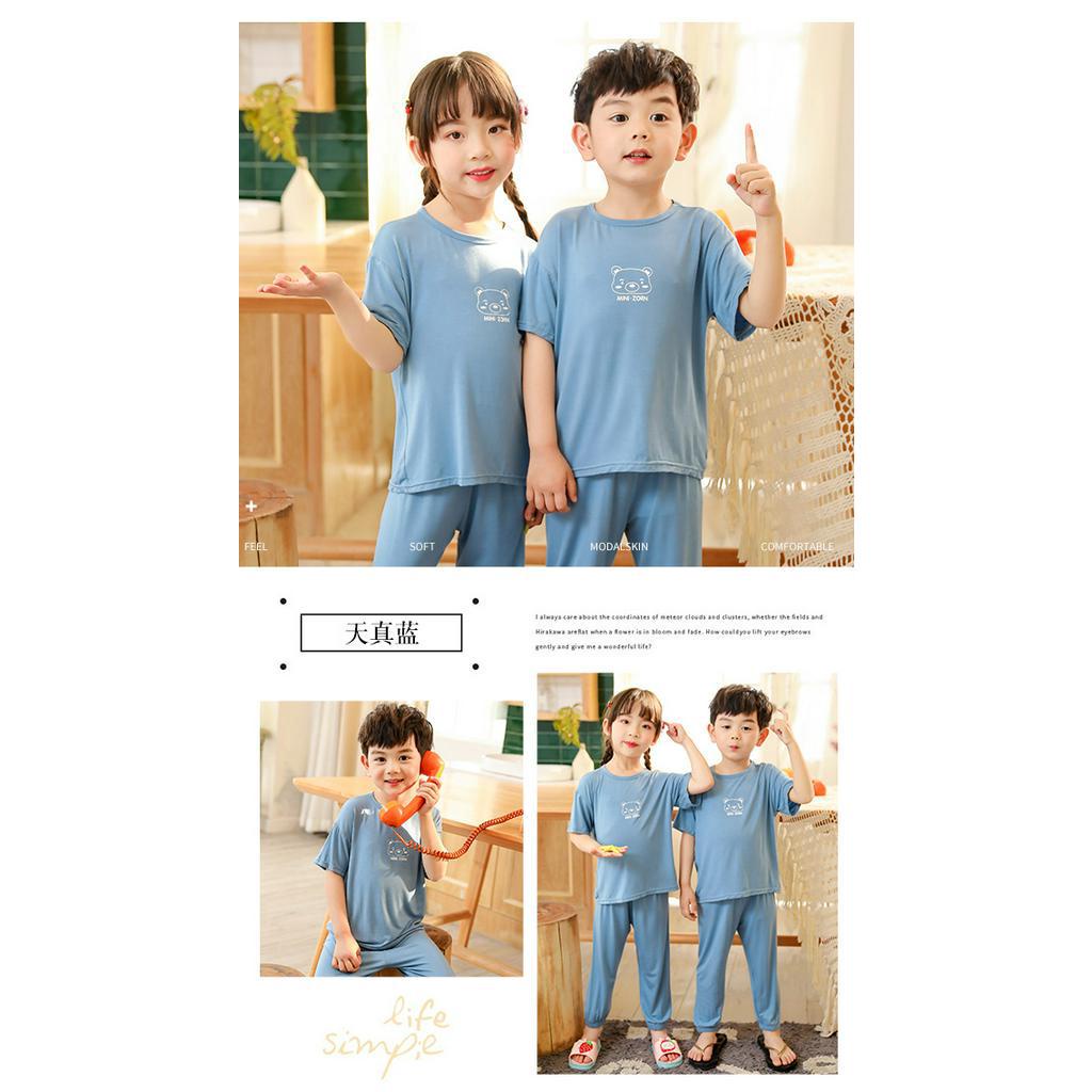 Bộ Áo Thun Tay Ngắn + Quần Dài Màu Trơn Bằng Cotton 100-150cm Thời Trang Mùa Hè Cho Bé