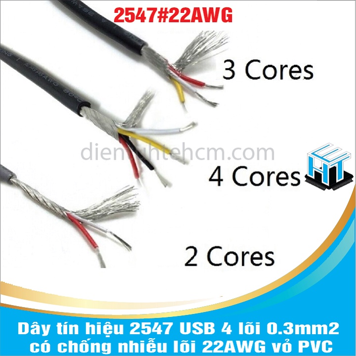 1 MÉT Dây tín hiệu 2547 USB 4 lõi 0.3mm2 có chống nhiễu lõi 22AWG vỏ PVC(màu đen)