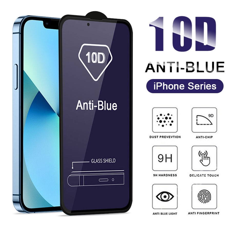 Kính cường lực Chống Tia Sáng Xanh 10D Cho iPhone 11 12 13 14 Pro Max X XS XR 6 6S 7 8 Plus
