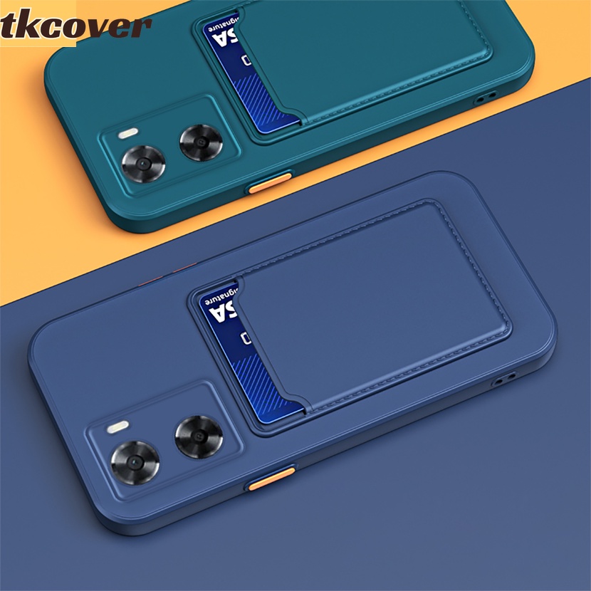 Ốp Điện Thoại Silicon Mềm Chống Sốc Màu Kẹo Kèm Ngăn Đựng Thẻ Cho OPPO A17 A57 2022 A96 A76 A36