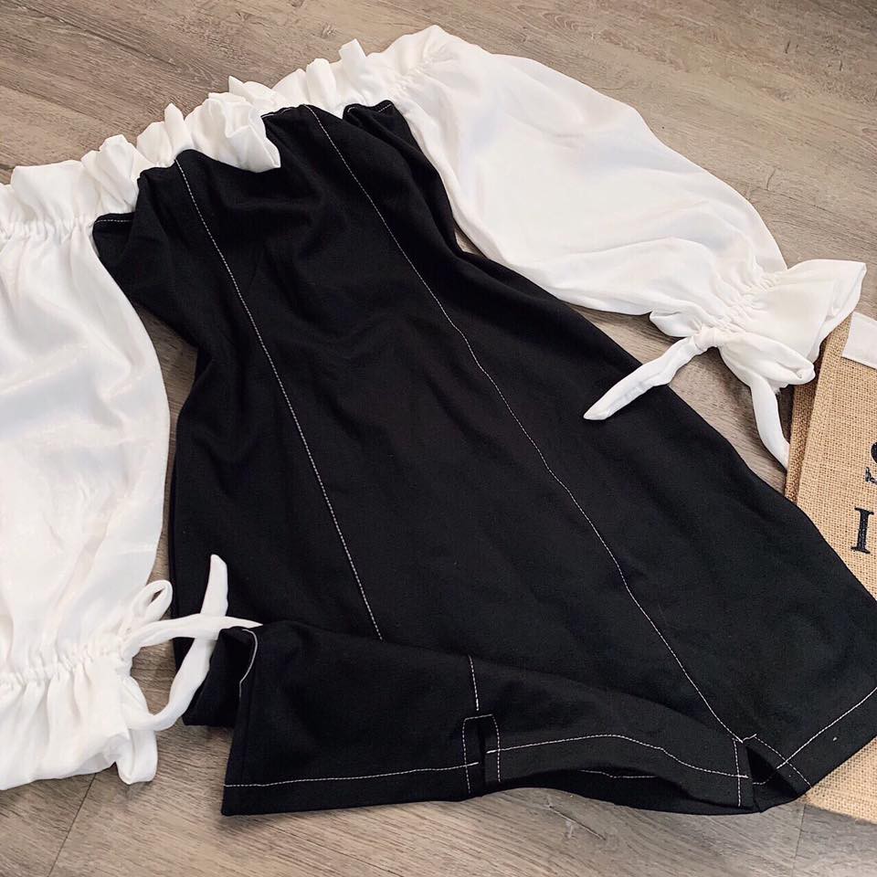 Đầm trắng rớt vai viền ngực xếp ly | BigBuy360 - bigbuy360.vn