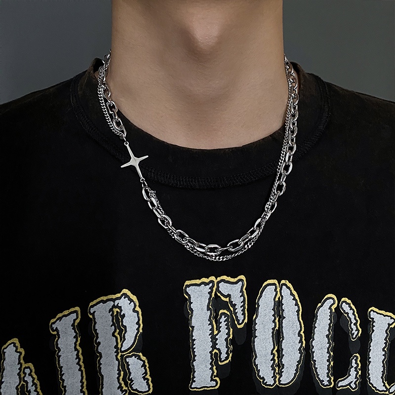 Vòng cổ thời trang bằng thép titan thiết kế hai lớp không phai phong cách hip hop cá tính dễ phối đồ