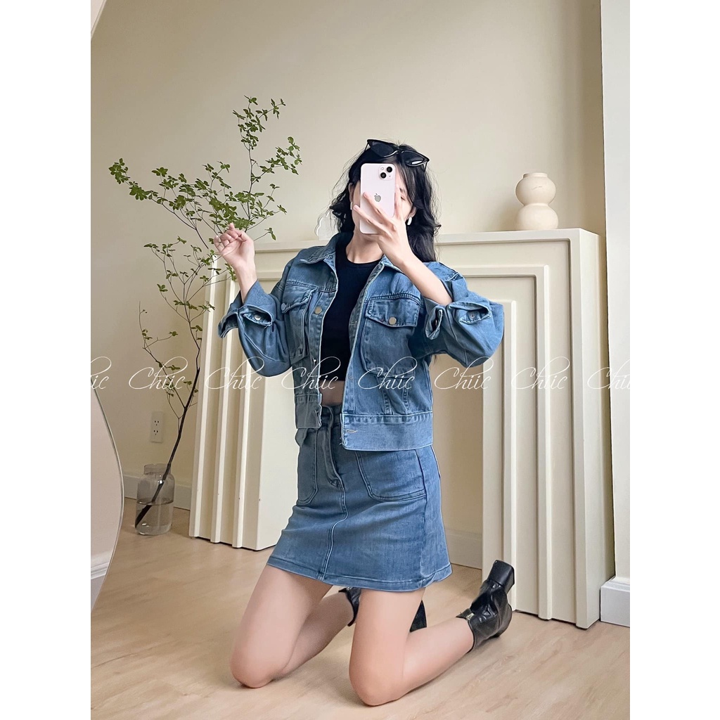 Chân váy jean 2 nắp túi xinh chất jean mềm - MS108