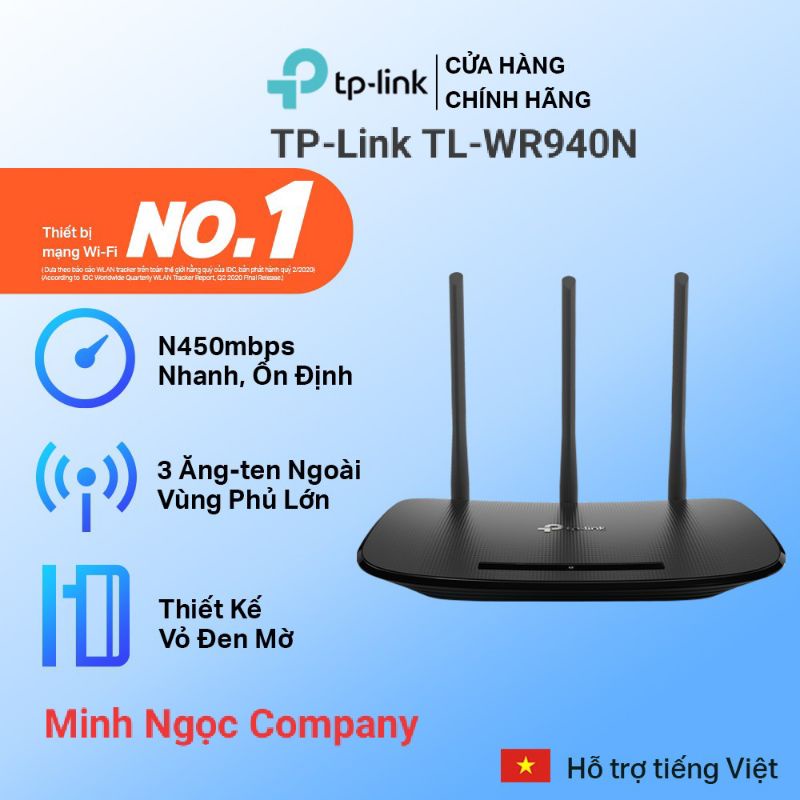 Bộ Phát Wifi TP-Link TL-WR940N Chuẩn N 450Mbps - Hàng Chính Hãng