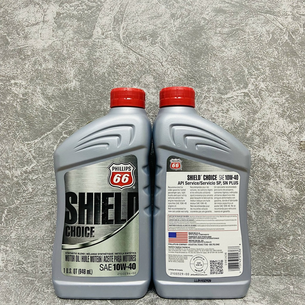 Nhớt xe côn tay, xe số Phillips66 SHIELD Choice 10W40 946ML (Mỹ)