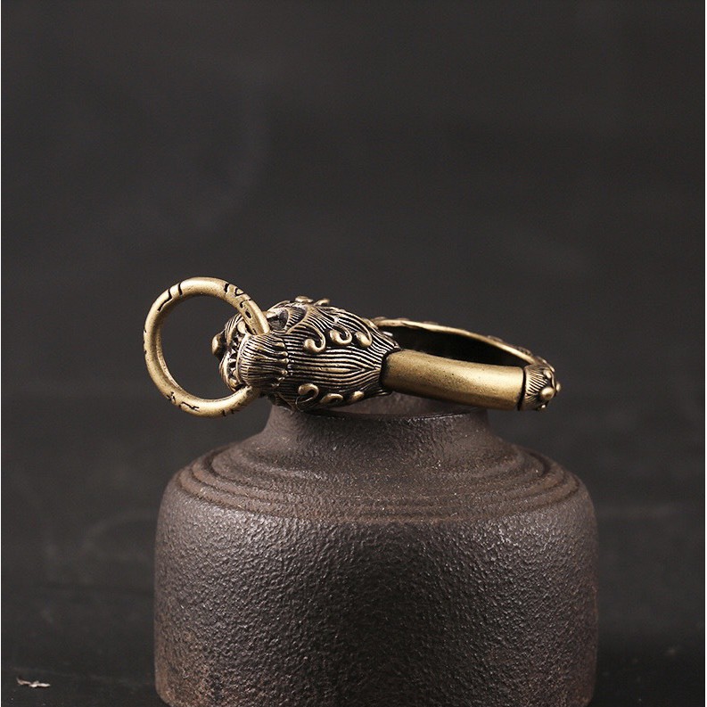 Móc Khoá Phong Thủy, Móc Khoá Thắt Lưng Bằng Đồng Hình Móc Tròn Đầu Rồng Mắt Đỏ