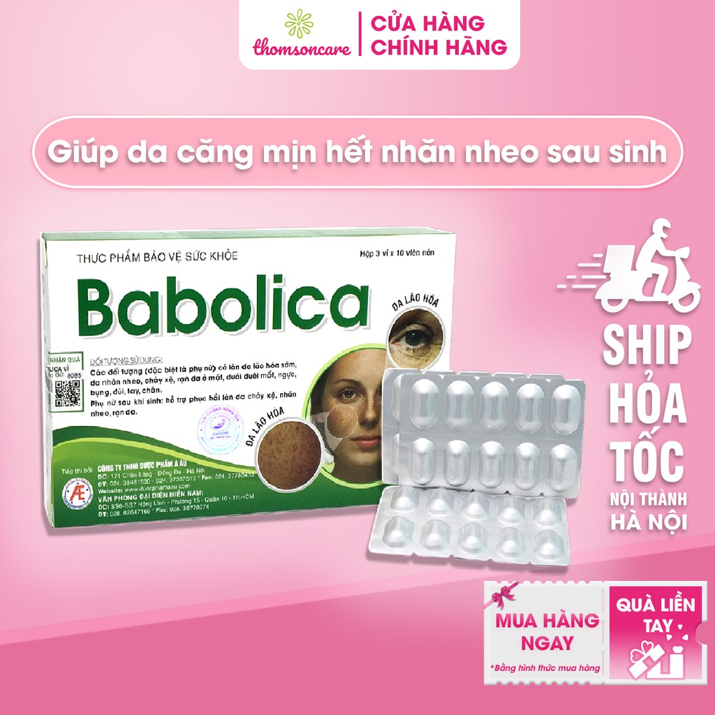 Viên uống ngăn ngừa lão hóa da Babolica - giảm nhăn, rạn da sau sinh, chảy xệ từ dịch chiết lá tre - Hộp 30 viên