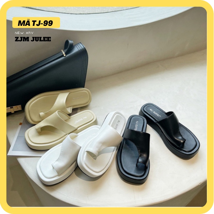 Dép đi biển nữ TJ-05 đế dày 4cm - dép xỏ ngón nữ quai da cao cấp