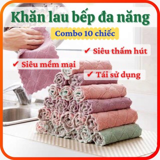 [Combo 10 chiếc] Khăn lau bếp 💙 Khăn lau đa năng 2 mặt lau tay vải bông mềm mại thấm hút tốt dễ giặt dùng nhiều lần