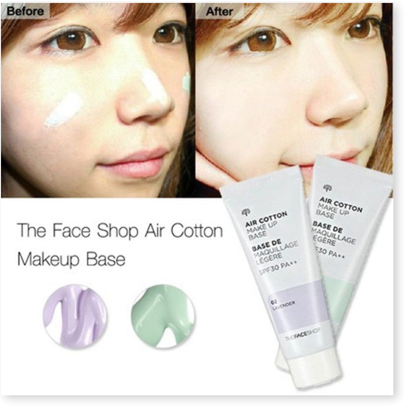 Kem Lót Kiềm Dầu Và Hiệu Chỉnh Tone Da The Face Shop Air Cotton Make Up Base SPF30 PA++ 35g